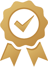 Biểu tượng huy hiệu vàng với dấu tích xác nhận – đại diện cho chứng nhận chất lượng và uy tín dịch vụ nha khoa tại Nha Khoa Phương Thành