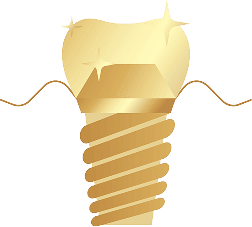 Biểu tượng răng Implant vàng sáng bóng – thiết kế mô phỏng trụ Implant