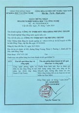 Giấy chứng nhận cho Công ty TNHH MTV Nha khoa Phương Thành từ Sở Khoa học và Công nghệ Tỉnh Đồng Tháp, cấp ngày 29 tháng 3 năm 2019